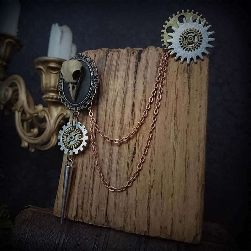 Broche Steampunk Engrenage Et Ailes - Alliage Bronze Vieilli - Pour écharpe, Veste, Costume - Accessoire Gothique, Cosplay