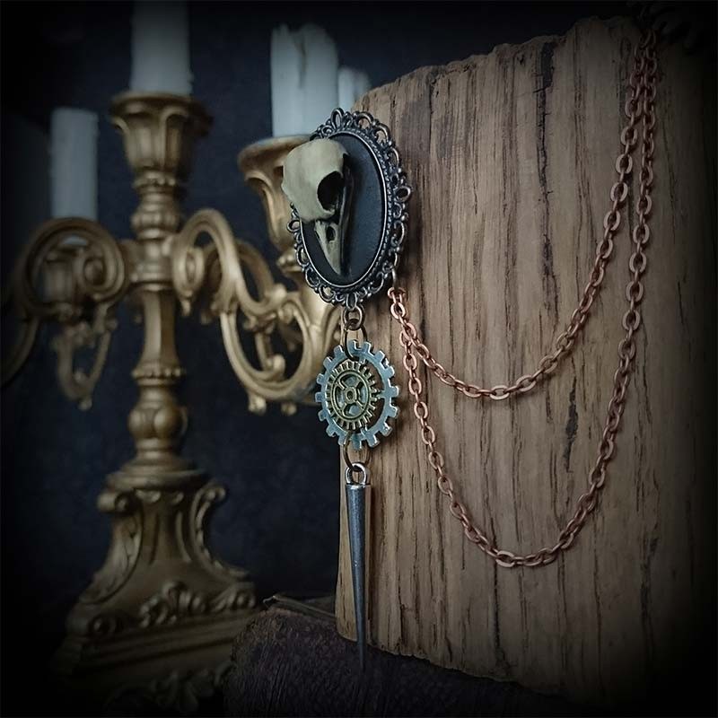 Broche Steampunk Vintage Argentée - Épingle Réversible Homme Femme Style Punk Élégant