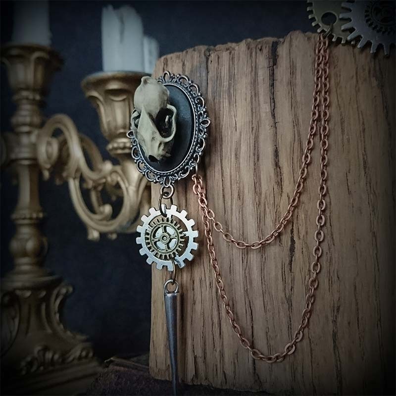 Broche Steampunk Ailes Et Engrenages - Bijou Vintage Femme/homme, Bronze, 6x5 Cm