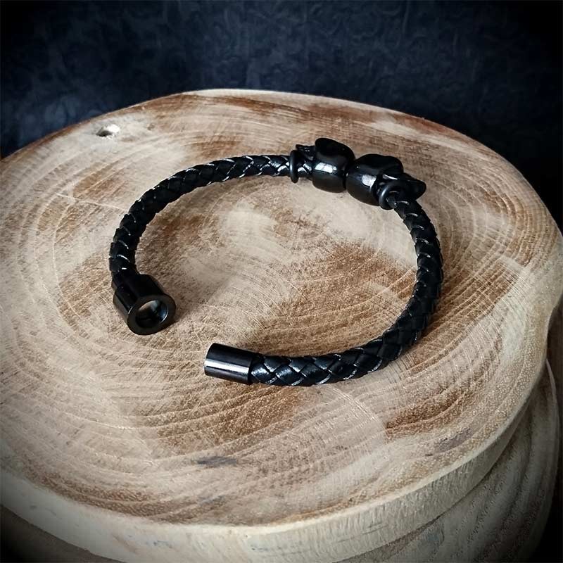 Bracelet Homme En Cuir Tressé Noir Avec Fermoir Magnétique | Style Vintage Et Robuste | Accessoire Décontracté Pour Tous Les Jours - 5