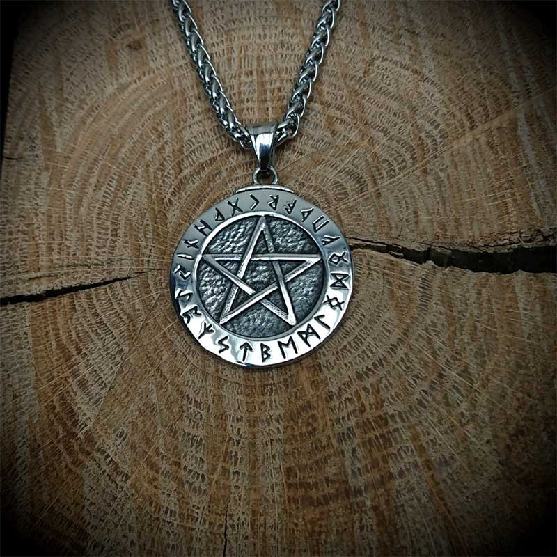 13812 4PCS Vintage Argent Grande Aile Bouclier Witchcraft Pentagram Collier 