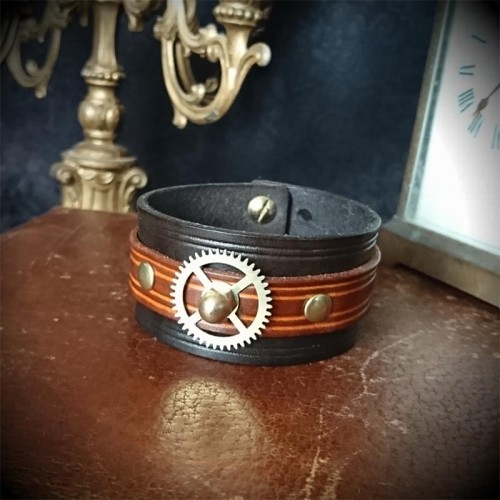 Bracelet steampunk 3cm cuir...