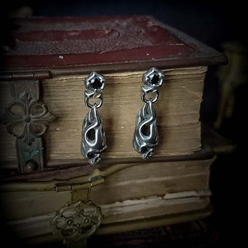 Boucles D'oreilles Tête De Mort - Style Biker, Gothique, Punk Rock - Argenté, Métal, Clips