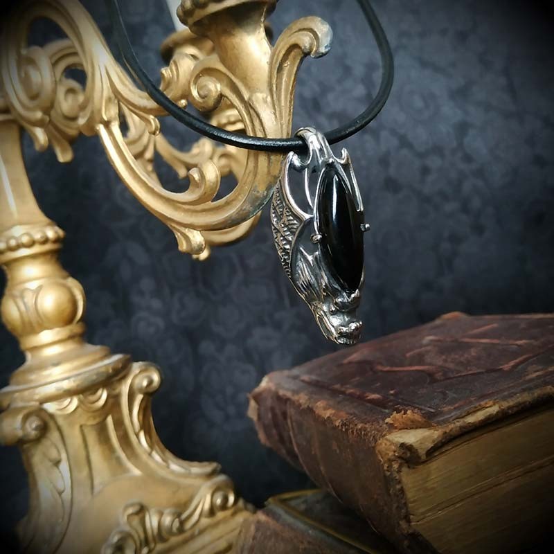 Collier En Argent Sterling Avec Pendentif Pierre Noire - Occasion, Style épuré
