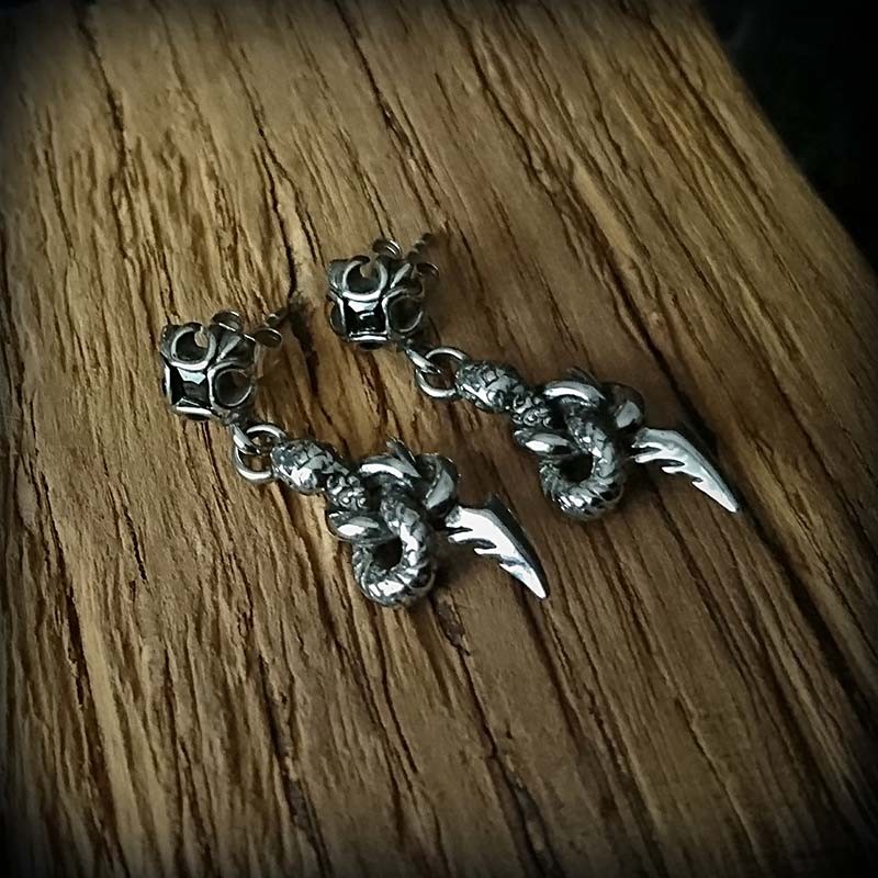 Boucles D'oreille Créole Serpent Gothique Punk - Noir, 5 Cm - Acier Inoxydable - Neuf Avec étiquettes