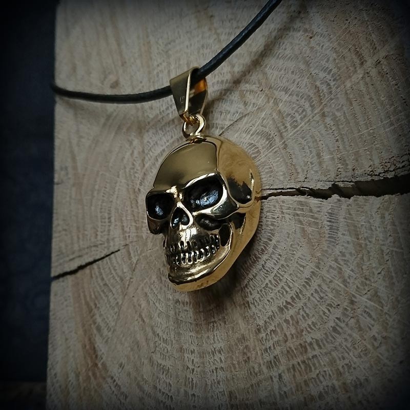 Pendentif crane noir collier tete de mort avec cordon dark skull metal necklace
