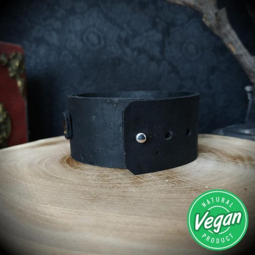 Bracelet de force cuir vegan artisanal noir, 1 lanière, cuir de liège,  gothique, rock, biker