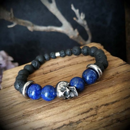 Bracelet homme perles Lapis Lazuli et argent