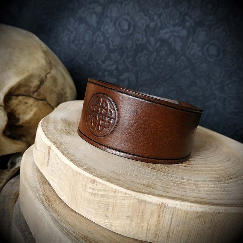 Vente Bracelet homme en cuir marron double ceinture avec surpiqûre
