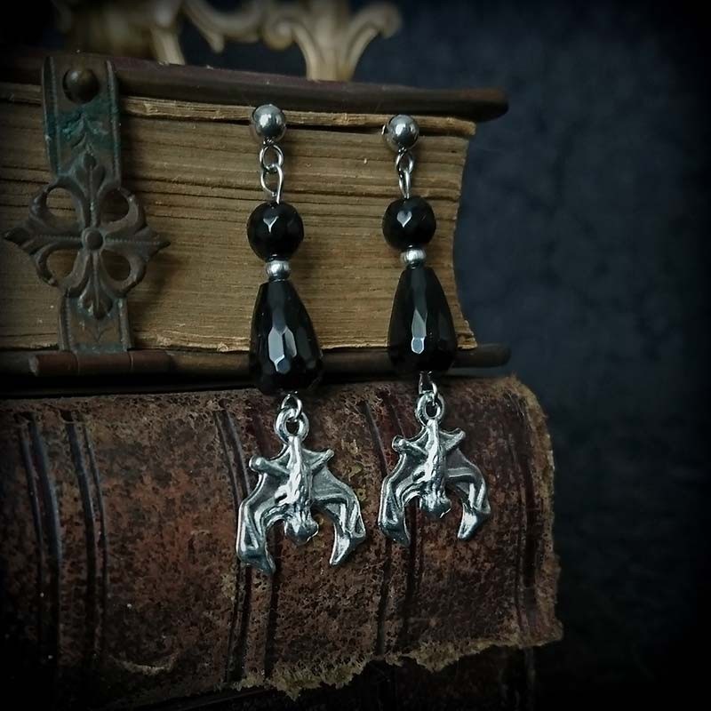 Boucles D'oreilles Chauve-souris Halloween - Pendantes Acrylique, Style Gothique (modèle B)