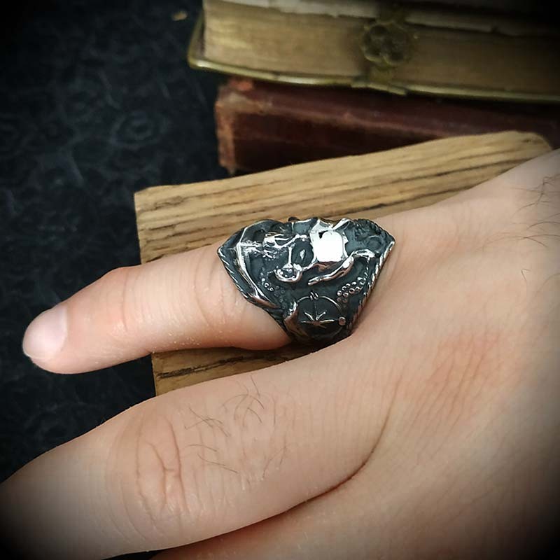 PAURO – Bague Homme Tête De Mort – Style Punk Gothique Biker – Acier Inoxydable – Largeur 34 Mm, Poids 24,6 G – Avec Sac à Bijoux