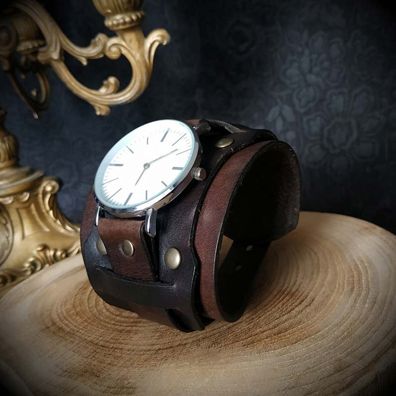 Bracelet de force pour montre cuir artisanal marron et brun