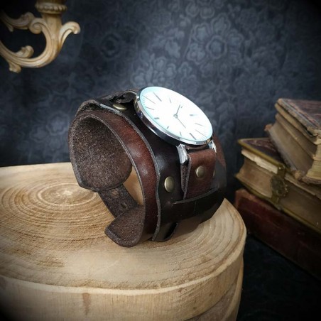 Bracelet de force pour montre cuir artisanal marron et brun, bracelet  adaptable pour montre