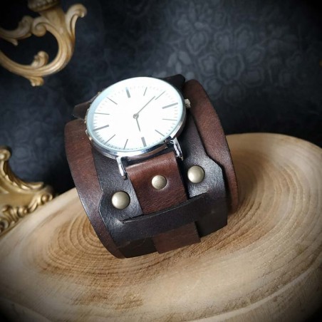 Bracelet de force pour montre cuir artisanal marron et brun