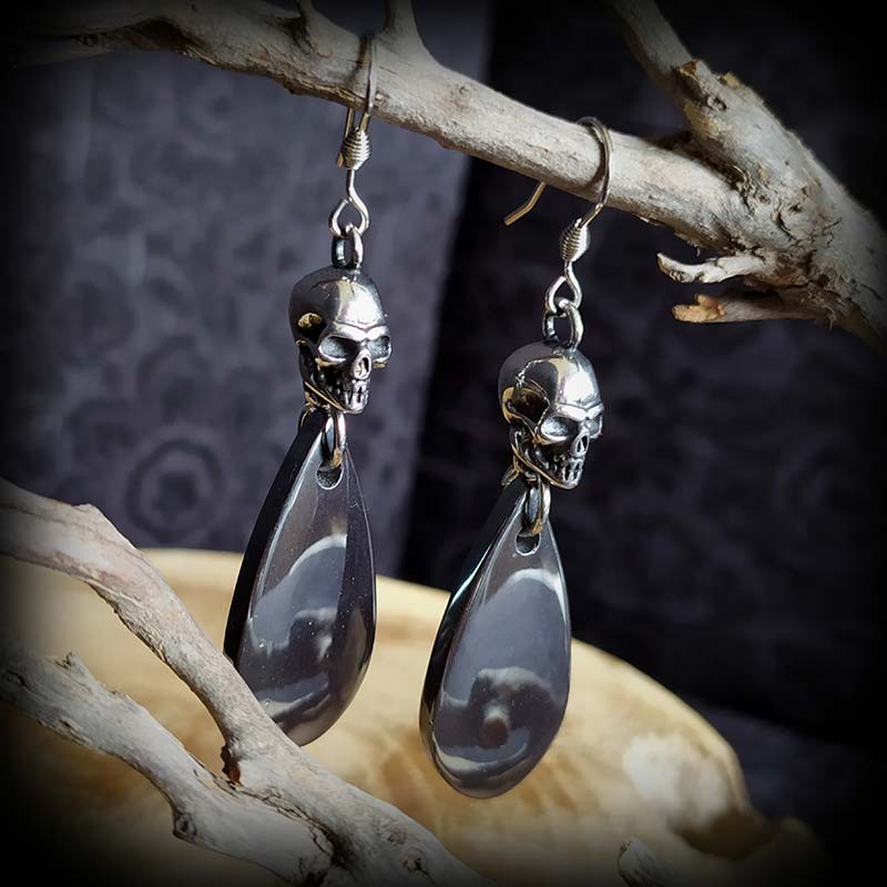 Boucles D'Oreilles Longues Gouttes Hématite Cuivre - Style Baroque Elfique Médiéval - Dormeuses