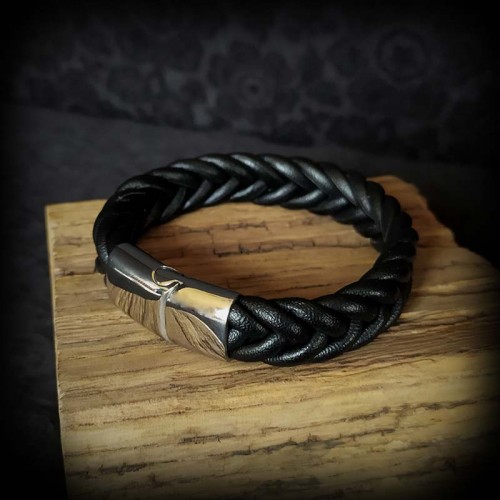 Bracelet large tresse cuir...