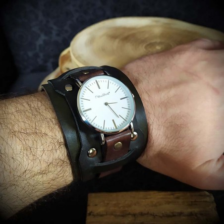 Bracelet de force pour montre cuir artisanal marron et brun, bracelet  adaptable pour montre