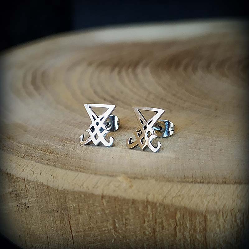 Boucles D'oreilles Breloques Sceau Messianique En Or Blanc 14 Carats - Neuf Avec étiquette