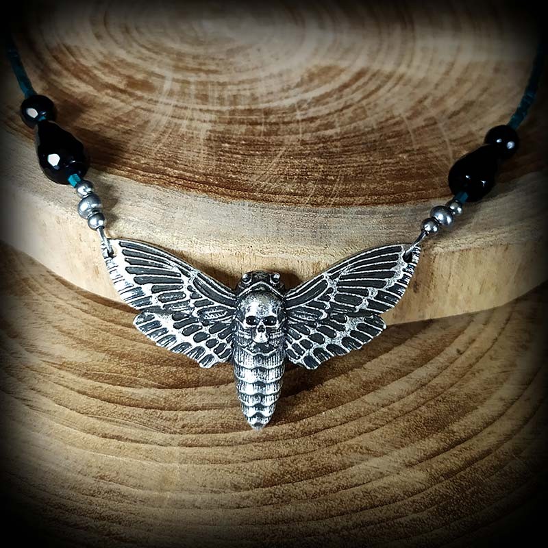 Collier Pendentif Tête De Mort Sphinx (Hawk Moth) – Chaîne En Acier Inoxydable 56cm