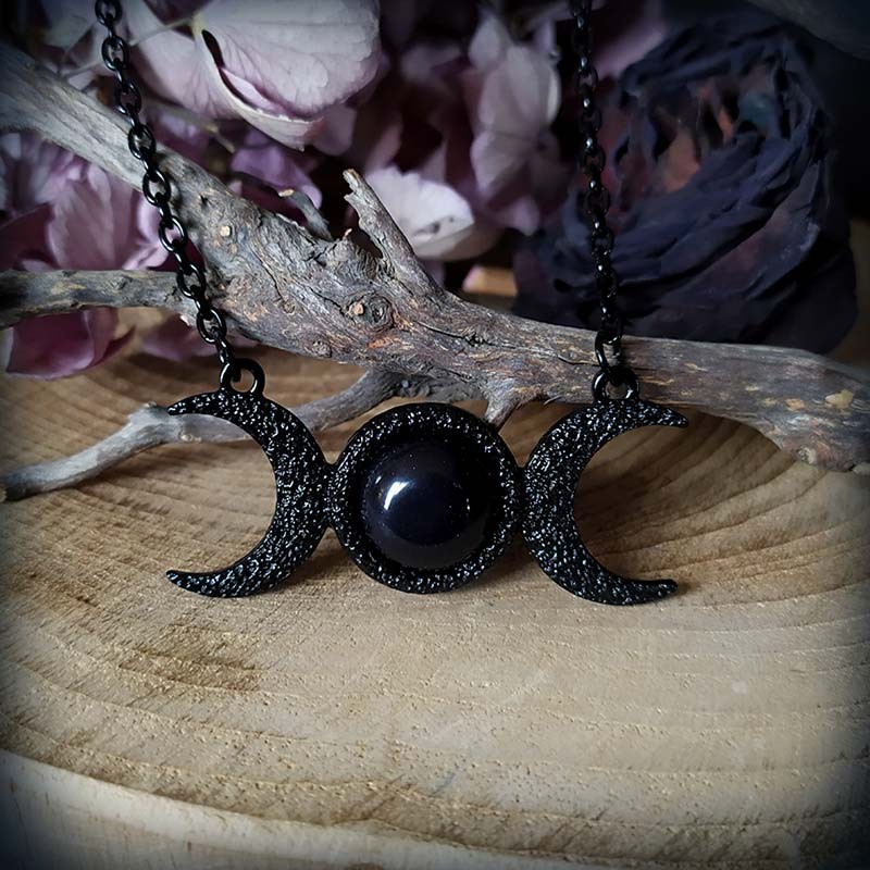 Collier pentacle Bijoux wicca / Bijoux païens Collier triple lune