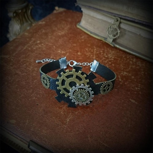 Bracelet steampunk, cuir...