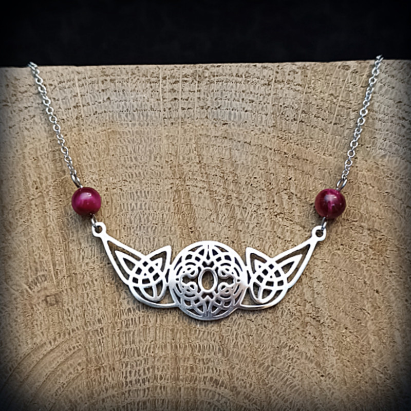 Collier Argent 925 Avec Pendentif Nœud Celtique Et Pierre Semi-précieuse – Longueur Réglable 40-45 Cm