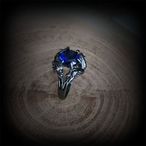 Bague noire dragons, zircon...